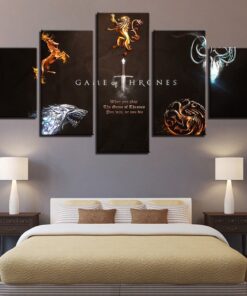 No Frame Game of Thrones Families Live or Die 5 Piece Canvas Wall Art Home