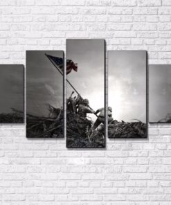 No Frame Iwo Jima Battle American Flag 5 Piece Canvas Print Wall Art Home