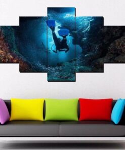 No Frame Scuba Diving Ocean Fish Tropical Canvas Wall Home Decor Five Piece