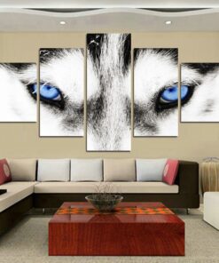 No Frame Blue Eyes Wolf Beautiful Canvas Art Home Decor Five Piece
