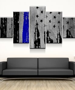 No Frame Rustic Police Blue Line Five Piece Canvas Print Wall Art Home Decor