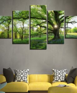 No Frame Tree Forest Sun Nature Landscape 5 Piece Canvas Wall Art Home Decor