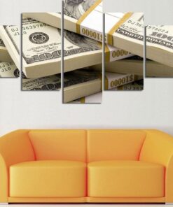 No Frame Money Stacks 100 Dollar Bills 5 Piece Canvas Wall Art Home Decor