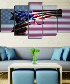 No Frame Gun American Flag 2nd Amendment Canvas Wall Home Decor Five Piece