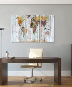 No Frame Beach Wood Look World Map Canvas Print Wall Art Home Decor 3 Piece
