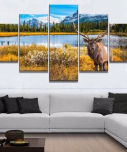 Elk Mountains Wildlife Nature Canvas Wall Home Decor Five Piece No Frame