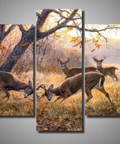 No Frame Deer Bucks Fighting Five Piece Canvas Print Wall Art Home Decor