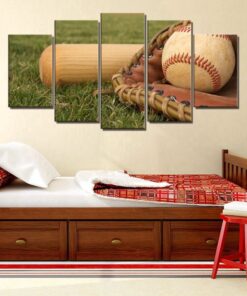 No Frame Baseball and Glove Boys Room Five Piece Canvas Print Wall Art