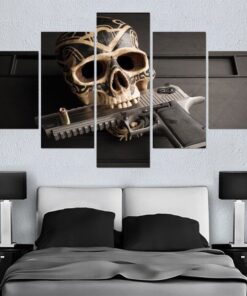 No Frame Gun Skull Hand Gun Five Piece Canvas Print Wall Art