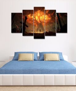 No Frame World of Warcraft Tree Fire Five Piece Canvas Print Art Home Decor