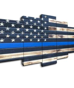 No Frame Police Blue Line Wood Look Five Piece Canvas Print Wall Art Home
