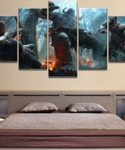 No Frame God of War Kratos Battle Giant 5 Piece Canvas Wall Art Home Decor