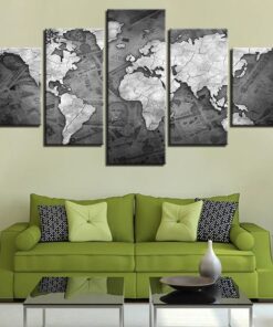 No Frame World Map Currency Money 5 Piece Canvas Wall Art Home Decor