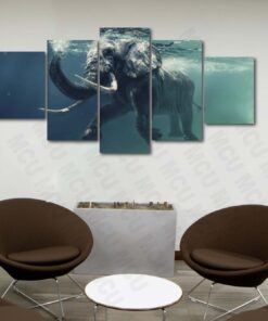 Elephant Swimming Ocean Canvas Wall Art Print Home Decor 5 Piece Wildlife