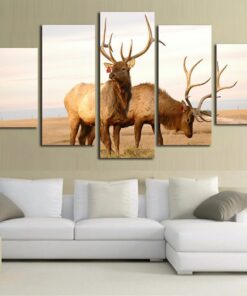 Elk Field Nature Wildlife Canvas Wall Art Print Home Decor 5 Piece Antler