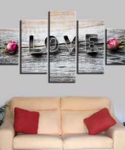 Love Flowers Barn Wood Style 5 Piece Canvas Wall Art Home Decor Auto Car Print