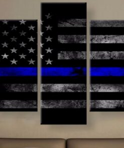 Police Blue Line Flag No Frame Canvas Five Piece Wall Art 5 Panel Home Decor