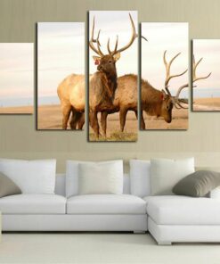 Elk Nature Wildlife No Frame Canvas Five Piece Wall Art 5 Panel Home Decor