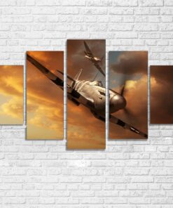 Dunkirk Spitfire Plane WW2 No Frame Canvas Five Piece Wall Art 5 Panel Home Decor