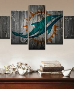 Miami Dolphins Barnwood Style Five Piece No Frame Canvas Home Decor Wall Art 5