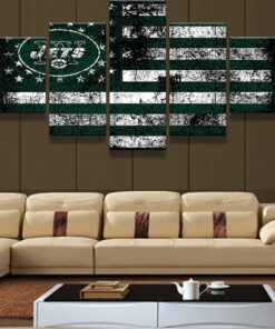 New York Jets Flag No Frame Canvas Five Piece Wall Art 5 Panel Home Decor