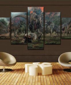 Jurassic World Dinosaurs No Frame Canvas Five Piece Wall Art 5 Panel Home Decor