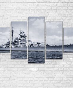 No Frame Navy Destroyer WW2 BW Five Piece Canvas Multi Panel Home Decor Art