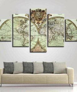 Nautical Old World Map Five Piece No Frame Canvas Multi Panel Home Decor Wall