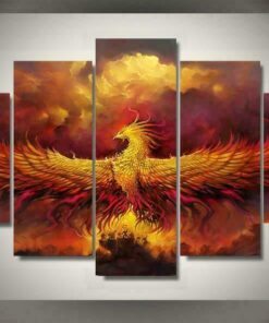 No Frame Phoenix Fire Reborn Five Piece Canvas Multi Panel Home Decor Art 5