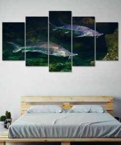 No Frame Sturgeon Fishing Lake Five Piece Canvas Multi Panel Home Decor Art