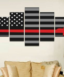 No Frame Firefighters Flag Ax Hero Five Piece Canvas Multi Panel Home Decor Art 5