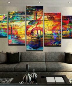No Frame Music Note Abstract Color Five Piece Canvas Multi Panel Home Decor Art 5