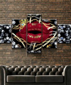 Diamonds Lips Art Five Piece No Frame Canvas Print Home Decor Wall Art 5