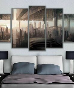 No Frame Futuristic City Upside Down Five Piece Canvas Multi Panel Home Decor Art