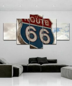 Route 66 Sign Highway Five Piece No Frame Canvas Multi Panel Home Decor Wall