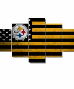 Pittsburgh Steelers Flag Five Piece No Frame Canvas Multi Panel Home Decor Wall