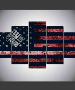 New York Giants Flag Rustic Five Piece No Frame Canvas Multi Panel Home Decor Wall