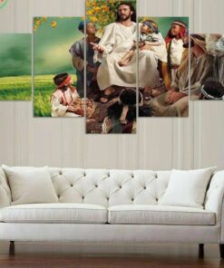 Jesus Loves Children Bible Five Piece No Frame Canvas Multi Panel Home Decor Wall