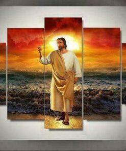 Jesus Christ Sunset Ocean Five Piece No Frame Canvas Multi Panel Home Decor Art