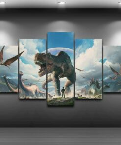 Dinosaurs T-Rex Kids Room Five Piece No Frame Canvas Multi Panel Home Decor Art