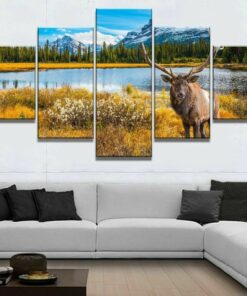 Elk Mountains River Nature Five Piece No Frame Canvas Multi Panel Home Decor Wall