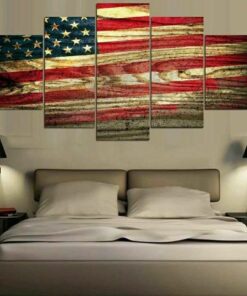 Rustic American Flag Wood Look Five Piece No Frame Canvas Multi Panel Home Decor