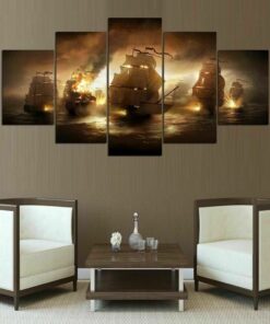 Old Warships Battle Sailing Five Piece No Frame Canvas Multi Panel Home Decor