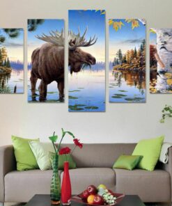 Moose Birchwood Trees Wildlife Five Piece No Frame Canvas Multi Panel Home Decor