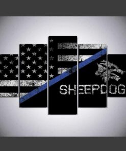 Police Blue Line Dog Five Piece No Frame Canvas Multi Panel Home Decor Wall Art 5