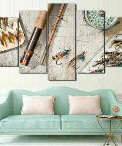 No Frame Fly Fishing Rustic Five Piece Canvas Multi Panel Home Decor Art