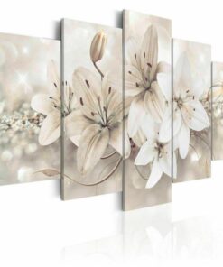 No Frame White Lily Flowers Five Piece Canvas Multi Panel Home Decor Art