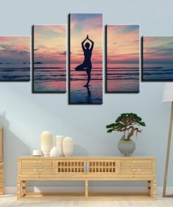 No Frame Yoga Meditation Ocean Five Piece Canvas Multi Panel Home Decor Art