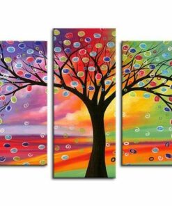 No Frame Colorful Tree Abstract Five Piece Canvas Multi Panel Home Decor Art