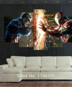 No Frame Iron Man Vs Captain America Five Piece Canvas Multi Panel Home Decor Art